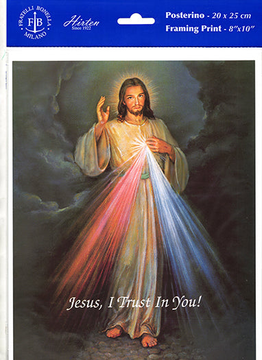 Jesus I Trust In You Divine Mercy Unframed Print 8x10 Printed in Italy by Fratelli Bonella