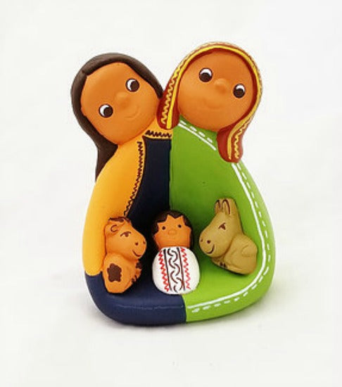 Tri-Color Handcrafted Holy Family Nativity Clay Figure- Made in Peru FAIR TRADE