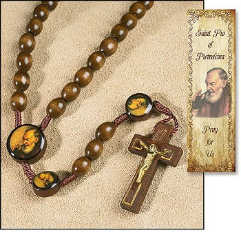 St. Padre Pio Wooden Cord Roasry Patron for Stress Relief 