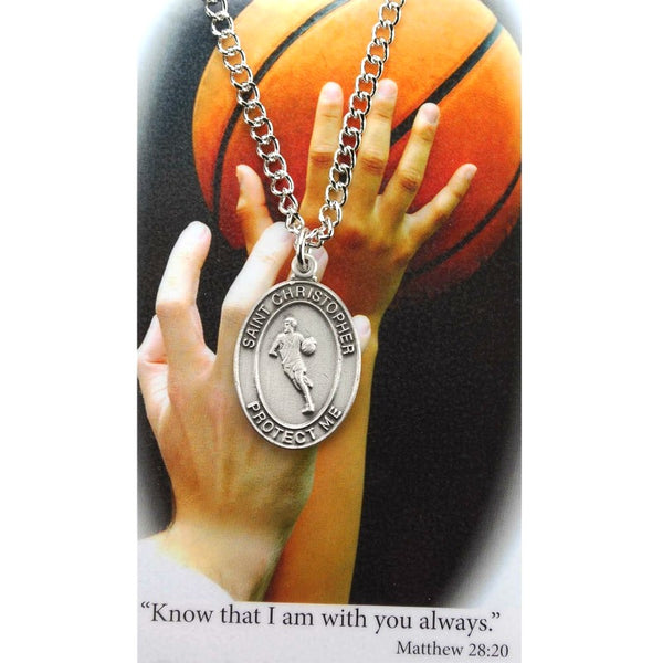 St. Christopher Sports Medal - Boy's Basketball on a 24" Chain
