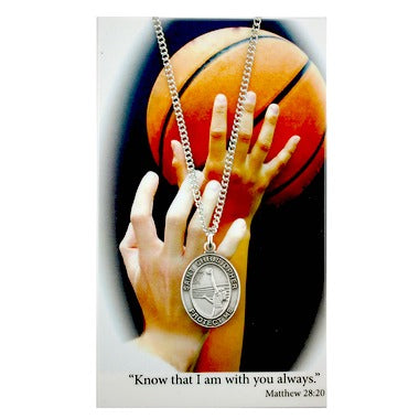 St. Christopher Sports Medal - Girl's Basketball on an 18" Chain
