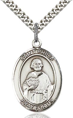 Sterling Silver St. Philip the Apostle Oval Medal Pendant Necklace by Bliss