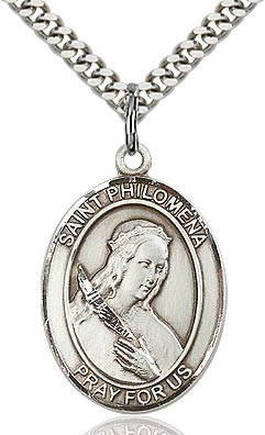 Sterling Silver St. Philomena Oval Patron Medal Pendant Necklace by Bliss