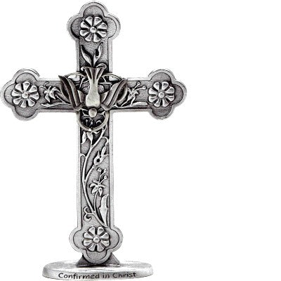 Confirmed in Christ Standing Metal Cross with Dove - Confirmation Gift! by Cathedral Art