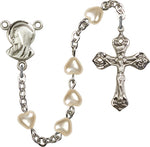 Madonna Silver Plate 6MM Faux Pearl Heart Bead Rosary by Bliss