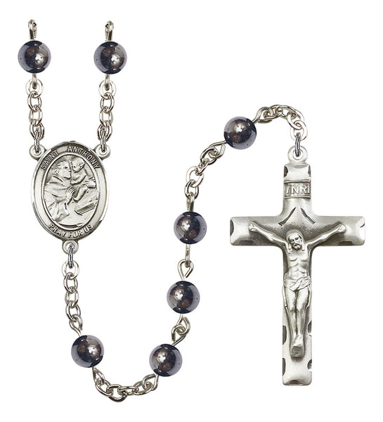 St. Anthony of Padua Patron Saint Hematite Hand Made Rosary by Bliss R6002-8004