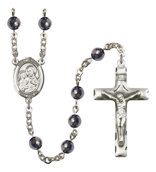 St. Joseph Patron Saint Hematite Hand Made Rosary by Bliss R6002-8058