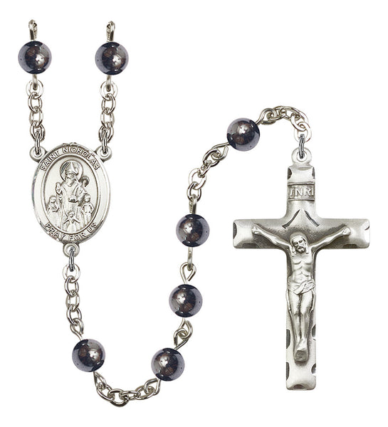 St. Nicholas Patron Saint Hematite Rosary by Bliss R6002-8080