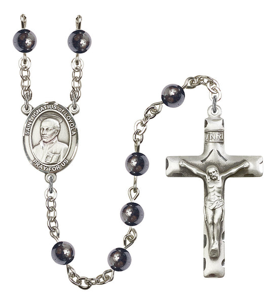 St. Ignatius Loyola Patron Saint Hematite Hand Made Rosary by Bliss - Great Confirmation Gift!