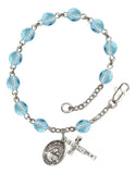Our Lady of Good Counsel Silver Plate Charm Rosary Bracelet  Aqua
