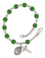 Our Lady of Good Counsel Silver Plate Charm Rosary Bracelet  Emerald