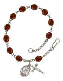 St. Kateri Tekakwitha Silver Plate Charm Rosary Bracelet Garnet Bliss