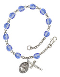Our Lady of Good Counsel Silver Plate Charm Rosary Bracelet Sapphire