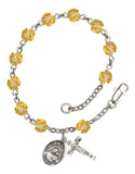 Our Lady of Good Counsel Silver Plate Charm Rosary Bracelet  Topaz