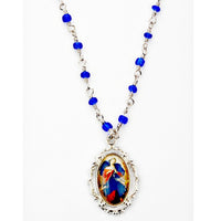 Our Lady Undoer (Untier) of Knots Pendant Necklace on Blue Beaded Chain