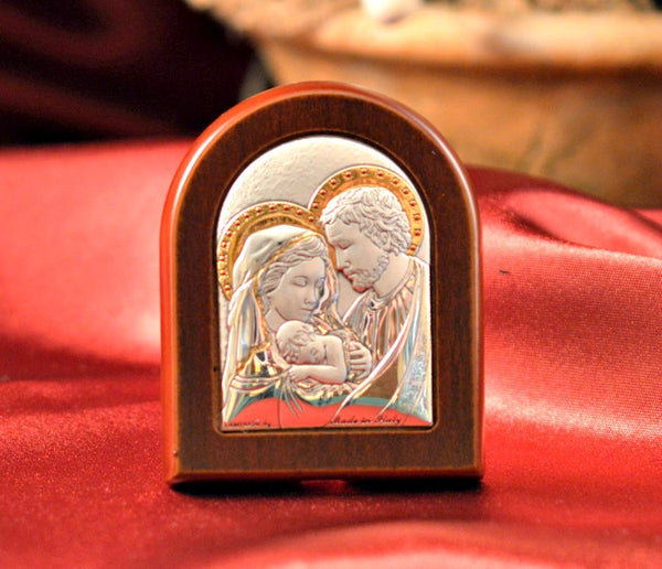 Italian Silver Holy Family Icon on Wood Stand MADE IN ITALY Avanti