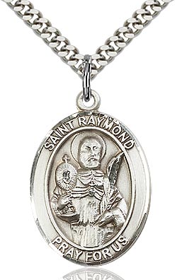 Sterling Silver St. Raymond Nonnatus Oval Medal Pendant Necklace by Bliss