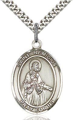 Sterling Silver St. Remigius of Reims Patron Oval Medal Pendant Necklace by Bliss