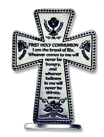 First Communion 3 Inch Standing Metal Cross SQP101 Cathedral Art