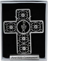 First Communion 3 Inch Standing Metal Cross with Chalice Charm SQP314