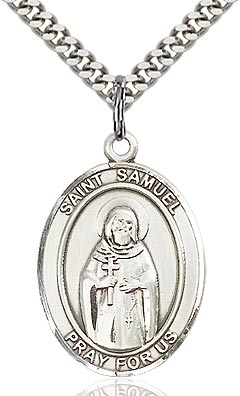 Sterling Silver St. Samuel Patron Oval Medal Pendant Necklace by Bliss