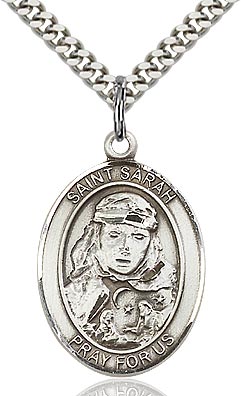 Sterling Silver St. Sarah Oval Patron Medal Pendant Necklace by Bliss