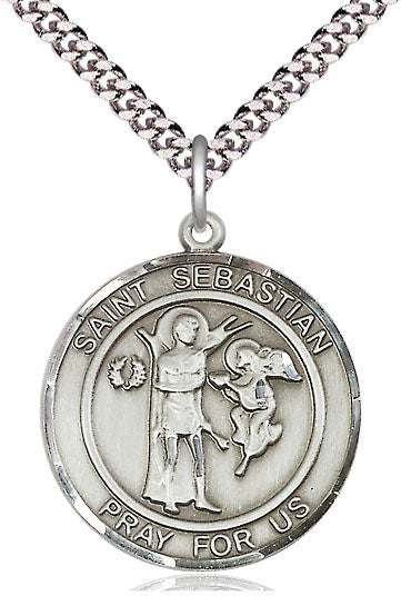 Sterling Silver St. Sebastian Round Patron Saint Medal Male Necklace by Bliss