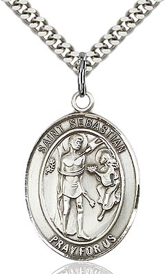 Sterling Silver St. Sebastian Patron Oval Medal Pendant Necklace by Bliss Patron of Athletes