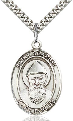 Sterling Silver St. Sharbel Patron Oval Medal Pendant Necklace by Bliss