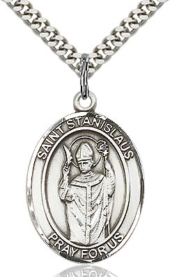 Sterling Silver St. Stanislaus Oval Medal Pendant Necklace by Bliss