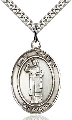 Sterling Silver St. Stephen the Martyr Oval Medal Pendant Necklace by Bliss