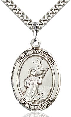 Sterling Silver St. Tarcisius Patron Oval Medal Pendant Necklace by Bliss