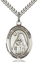 Sterling Silver St. Teresa of Avila Oval Patron Medal Pendant Necklace by Bliss