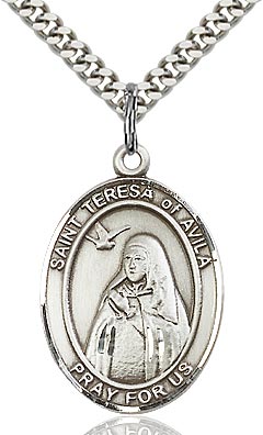 Sterling Silver St. Teresa of Avila Oval Patron Medal Pendant Necklace by Bliss