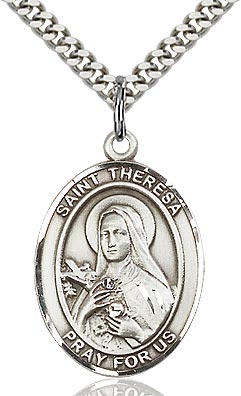Sterling Silver St. Therese of Lisieux Oval Patron Medal Pendant Necklace by Bliss "The Little Flower"
