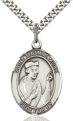 Sterling Silver St. Thomas More Oval Medal Pendant Necklace by Bliss