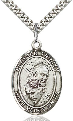 Sterling Silver Blessed Holy Trinity Oval Medal Pendant Necklace by Bliss