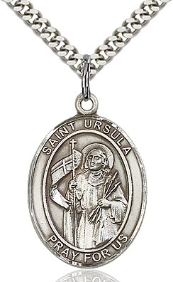 Sterling Silver St. Ursula Oval Patron Medal Pendant Necklace by Bliss