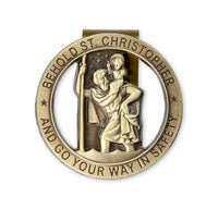 St. Christopher Round Auto Visor Clip Bronze Color V-5008B