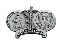 Grandson Drive Carefully St. Christopher & Guardian Angel Auto Visor Clip - Made in USA