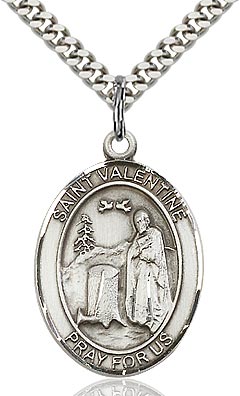 Sterling Silver St. Valentine Oval Medal Pendant Necklace by Bliss