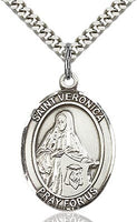 Sterling Silver St. Veronica Oval Patron Medal Pendant Necklace by Bliss