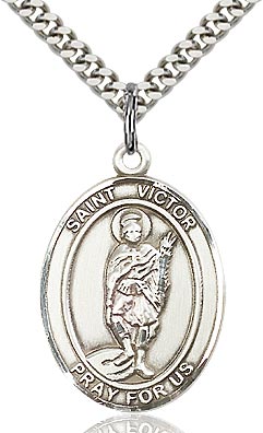 Sterling Silver St. Victor of Marseilles Patron Oval Medal Pendant Necklace by Bliss