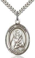 Sterling Silver St. Victoria Oval Patron Medal Pendant Necklace by Bliss