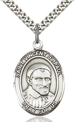 Sterling Silver St. Vincent de Paul Oval Medal Pendant Necklace by Bliss