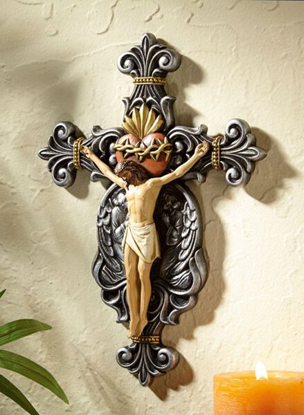 Calvary Sacred Heart 10" Wall Crucifix by Jeweled Cross WC062