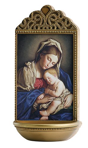 Sassoferrato Madonna and Child 6" Holy Water Font