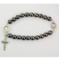 Pope Francis Hematite Stretchable Bracelet with Papal Crucifix Charm - Made in Italy!