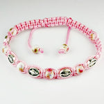 Miraculous Medal Pink Cord Adjustable Bracelet with Floral Beads