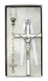 First Communion Rosary and Wall Crucifix Set  White